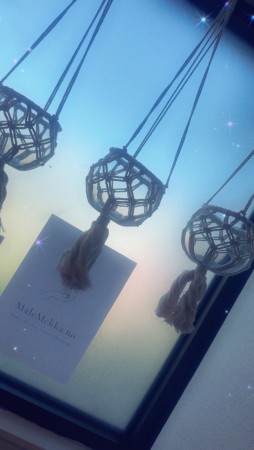 3 lykter i glass og macrame